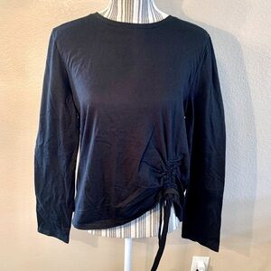NWT Athletic Top Large Ease of Motion Black Long Sleeves Ruching Tie Cotton